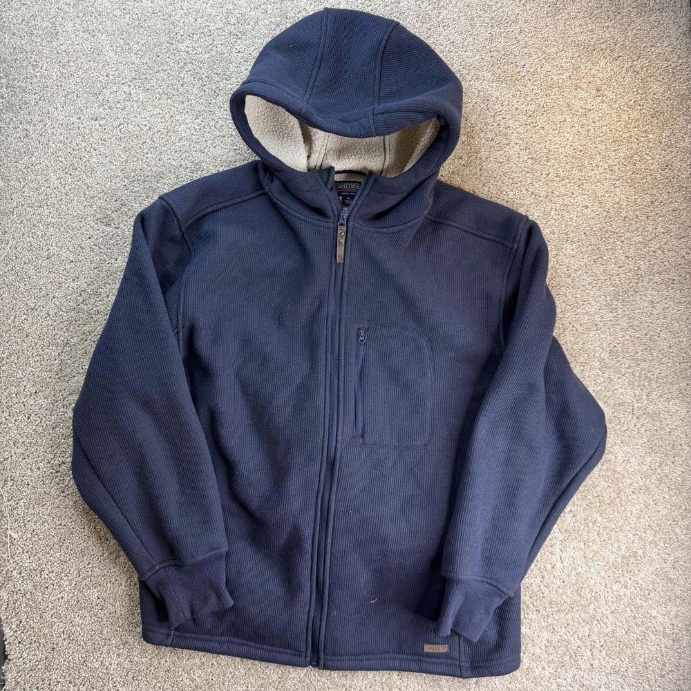 Smith's Workwear Jacket Mens XL Blue Sherpa Fleece Hooded Full Zip Workwear